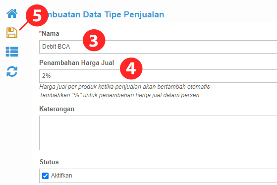 Form Tipe Penjualan dengan Persentase Kenaikan