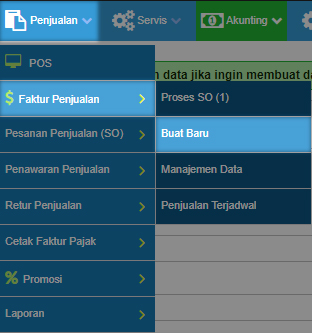 Menu Penjualan untuk Membuat Faktur Baru
