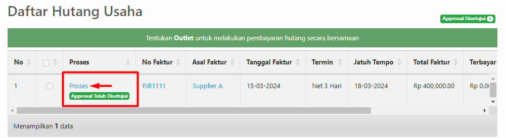 Daftar Hutang Usaha dengan status Disetujui