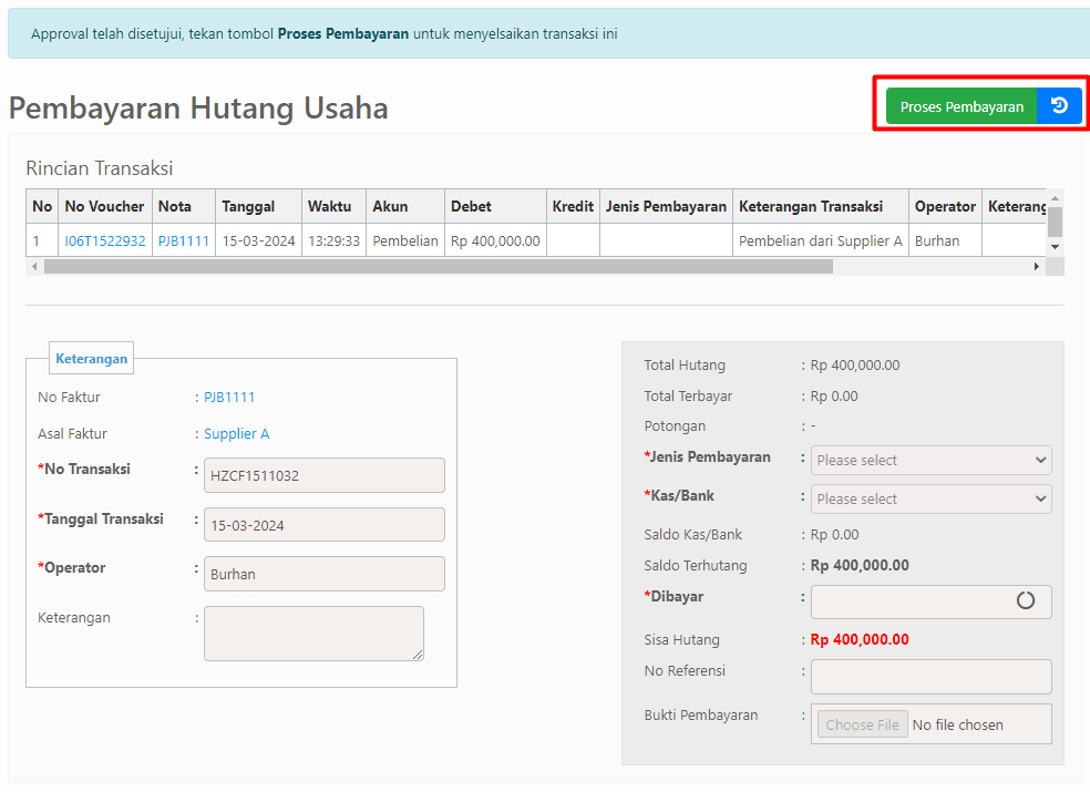 Halaman Pembayaran Hutang Usaha