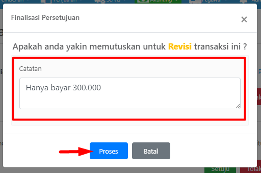 Pop-up Finalisasi Persetujuan - Revisi
