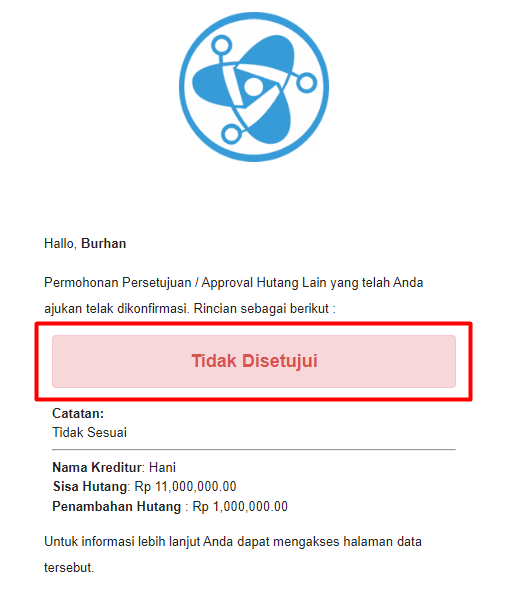 Email Notifikasi Approval Ditolak