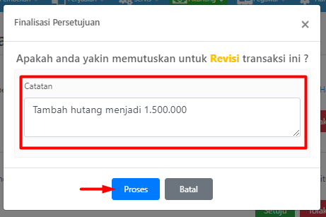 Pop-up Finalisasi Persetujuan - Revisi