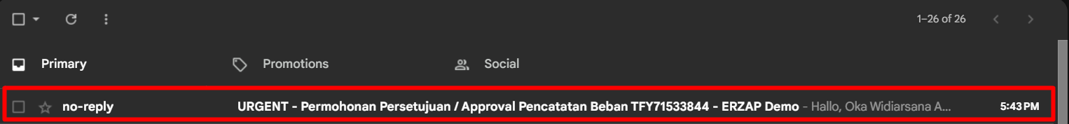 Email notifikasi permohonan approval