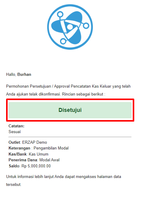 Email notifikasi approval disetujui