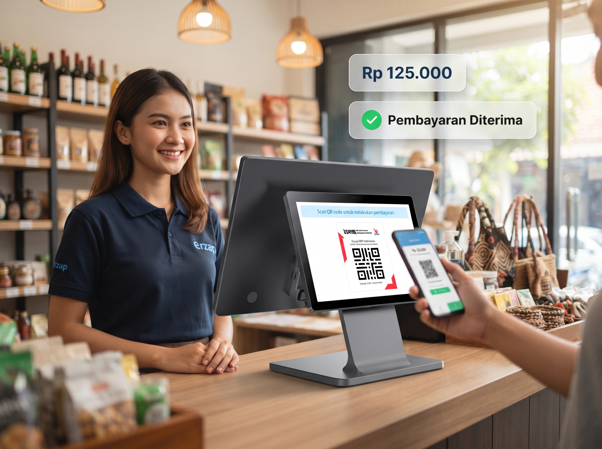 Tampilan transaksi QRIS Dynamic BCA pada layar kasir Erzap ERP